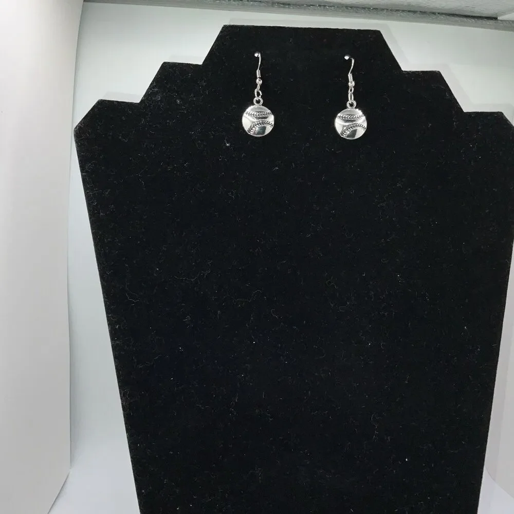 Baseball, Softball With Hook Earrings Shiny Finish Silver Play Ball New